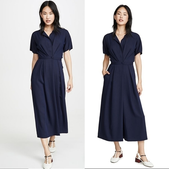 New Rachel Comey Ardent Split Neck Wide Leg Pebble Midnight Jumpsuit NWT Size 0 - Picture 6 of 17